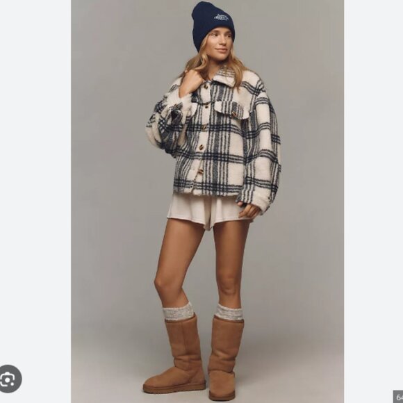 Brand New by Anthropologie Pilcro Plaid Sherpa Shacket - Picture 1 of 13